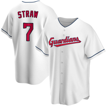 Replica Myles Straw Men's Cleveland Guardians White Home Jersey